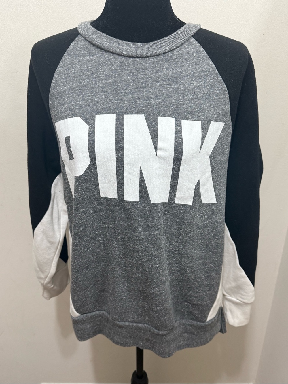 PINK Victoria's Secret Gray, Black & White Raglan Pullover